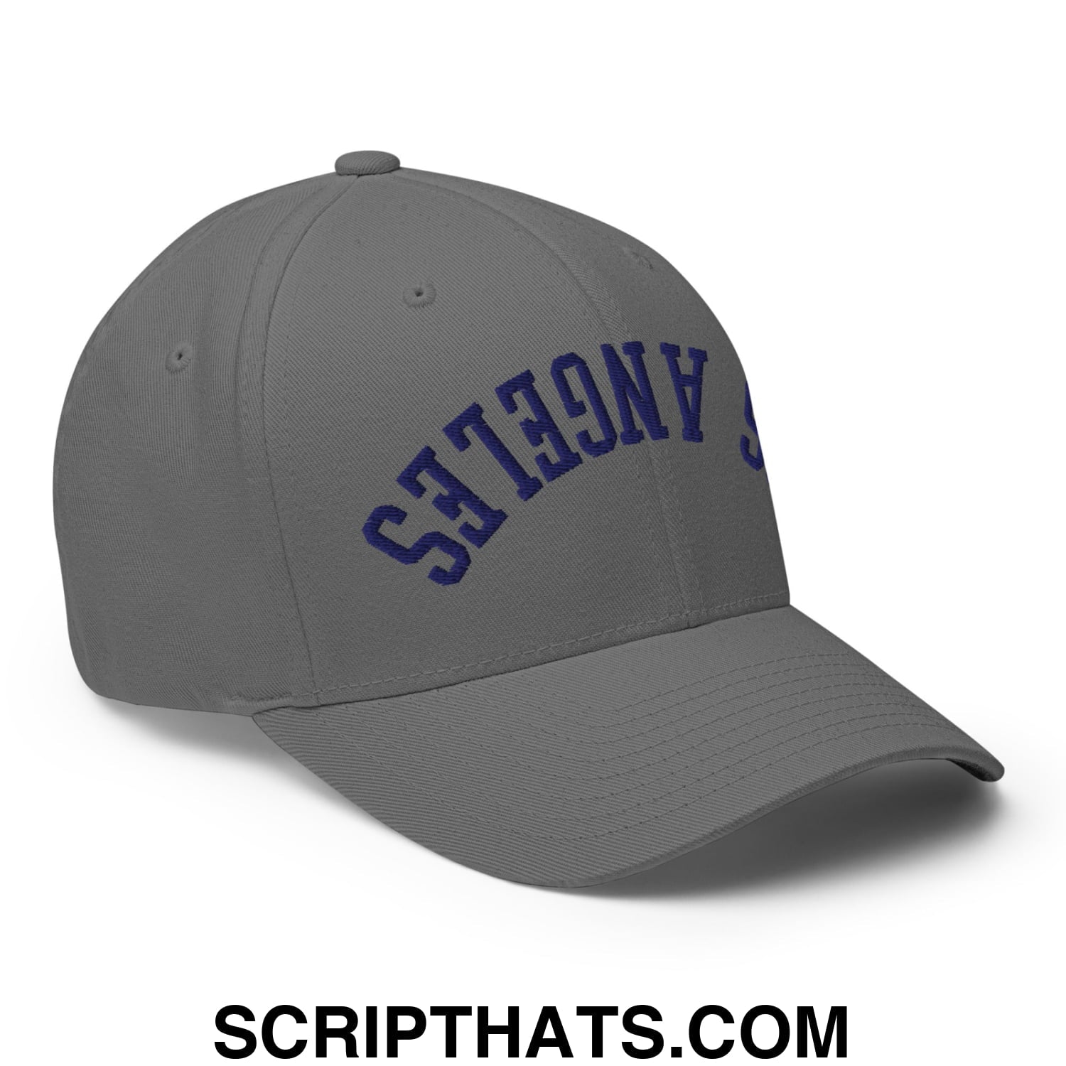 Upside Down LA Los Angeles Baseball Embroidered Stretch Fit Hat Grey