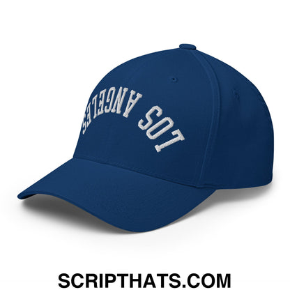 Upside Down LA Los Angeles Baseball Embroidered Stretch Fit Hat Royal Blue