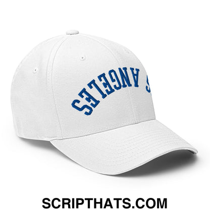 Upside Down LA Los Angeles Baseball Embroidered Stretch Fit Hat White