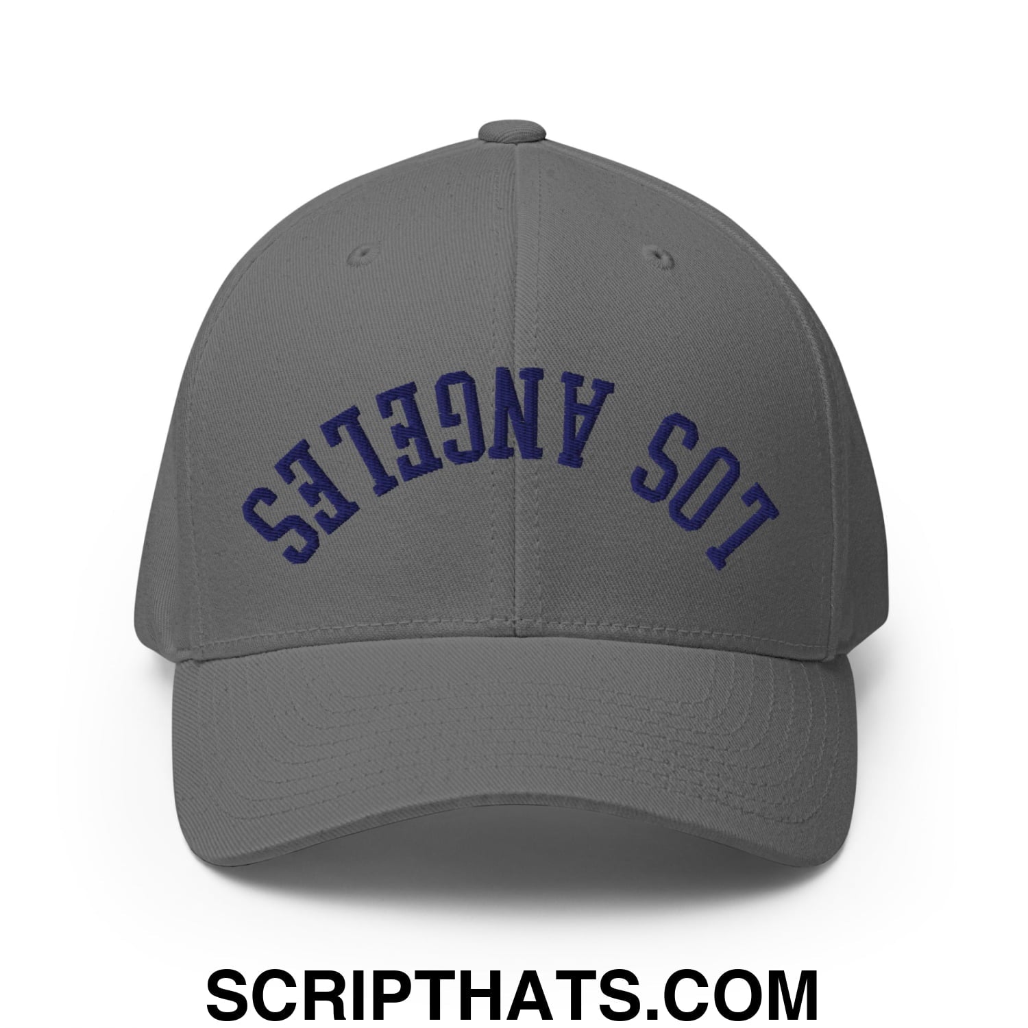 Upside Down LA Los Angeles Baseball Embroidered Stretch Fit Hat Grey