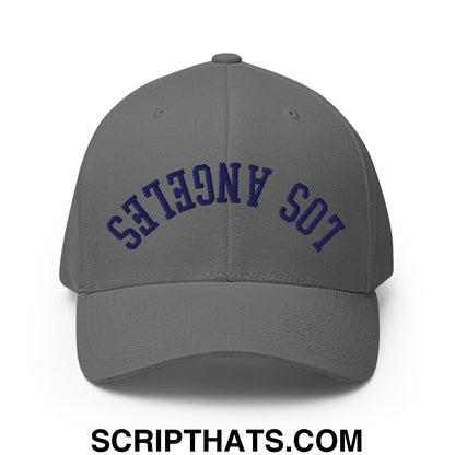 Upside Down LA Los Angeles Baseball Embroidered Stretch Fit Hat Grey