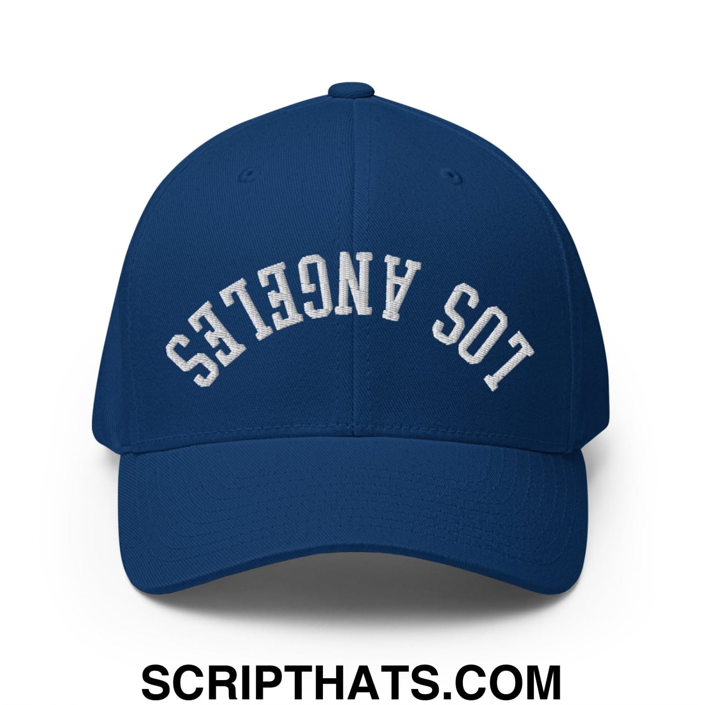 Upside Down LA Los Angeles Baseball Embroidered Stretch Fit Hat Royal Blue
