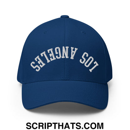 Upside Down LA Los Angeles Baseball Embroidered Stretch Fit Hat Royal Blue