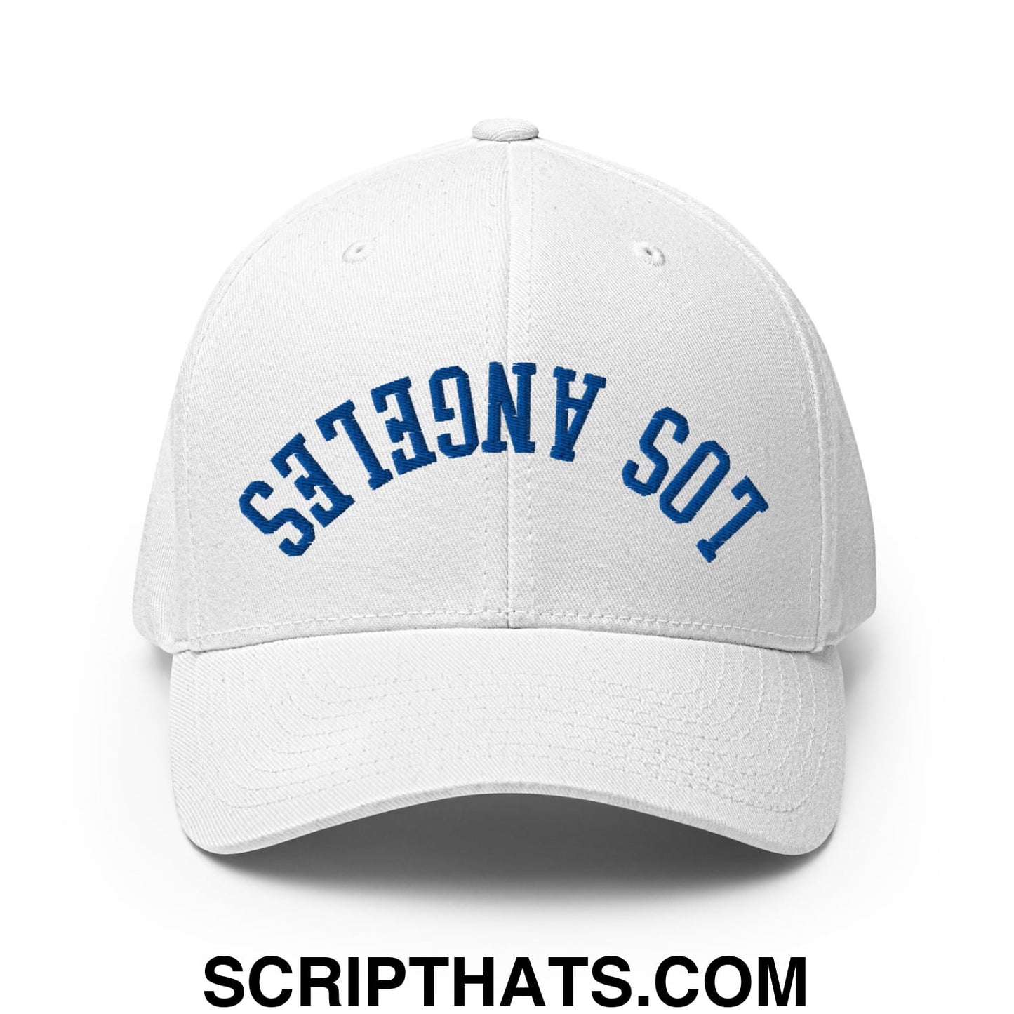 Upside Down LA Los Angeles Baseball Embroidered Stretch Fit Hat White