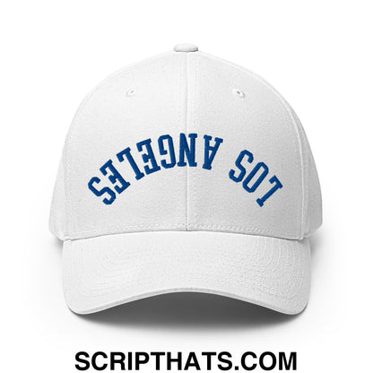 Upside Down LA Los Angeles Baseball Embroidered Stretch Fit Hat White