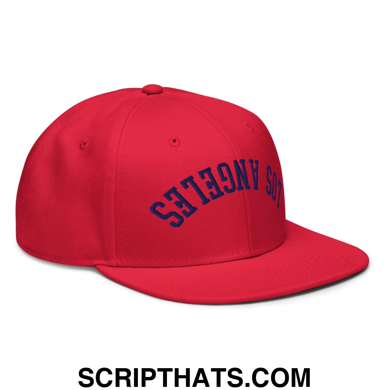 Upside Down LA Los Angeles Basketball Embroidered Flat Bill Brim Snapback Hat Red