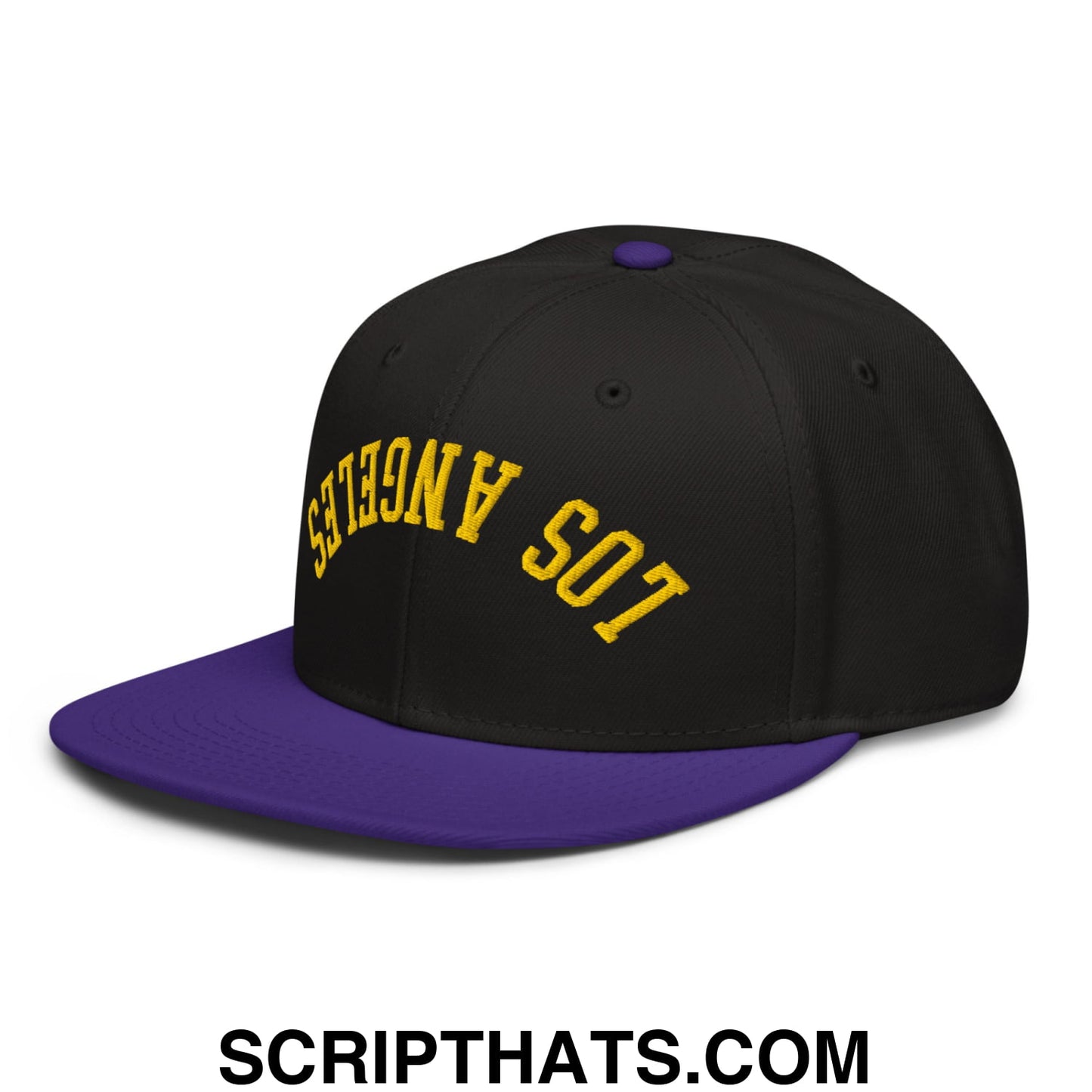 Upside Down LA Los Angeles Basketball Embroidered Flat Bill Brim Snapback Hat Purple Black Black