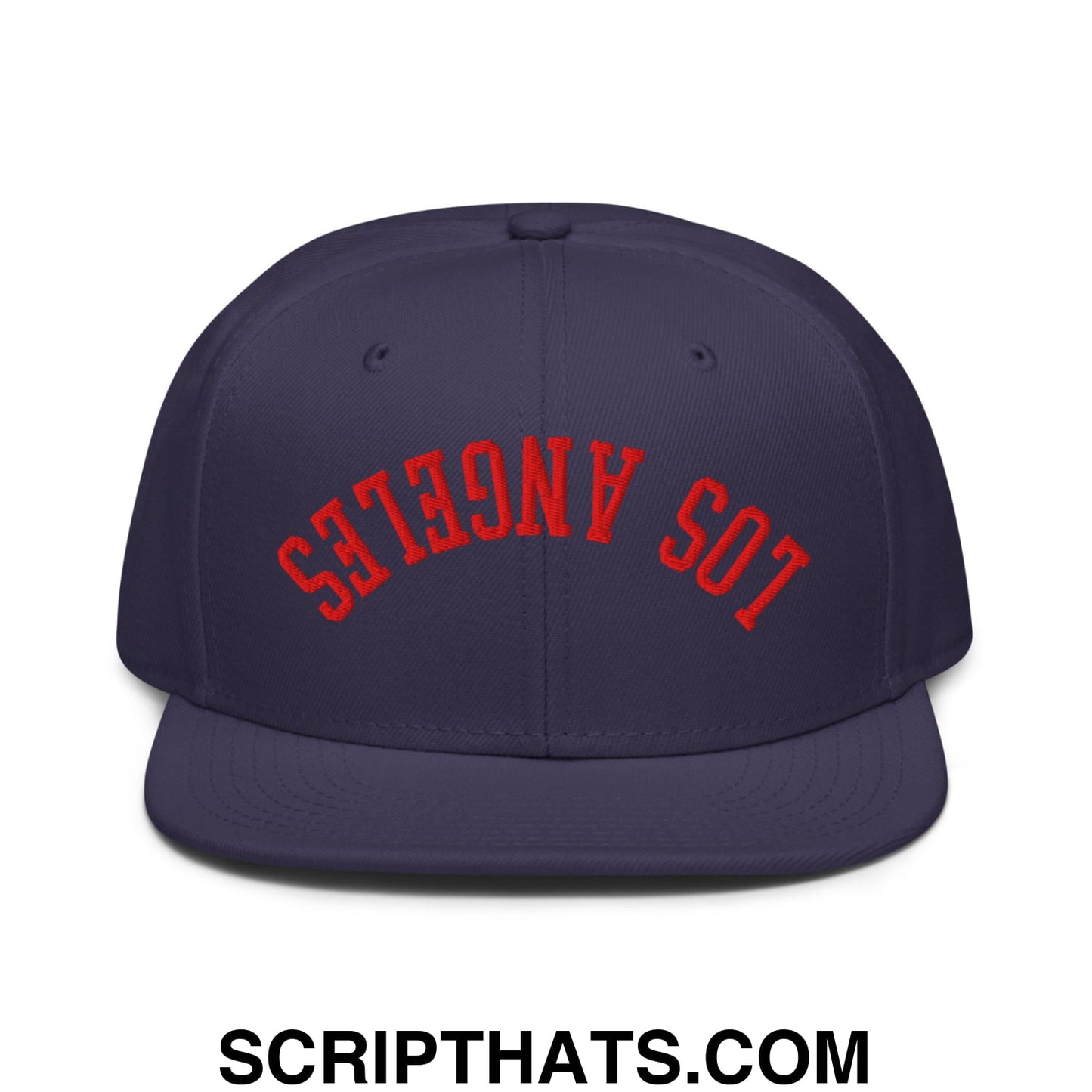 Upside Down LA Los Angeles Basketball Embroidered Flat Bill Brim Snapback Hat Navy blue