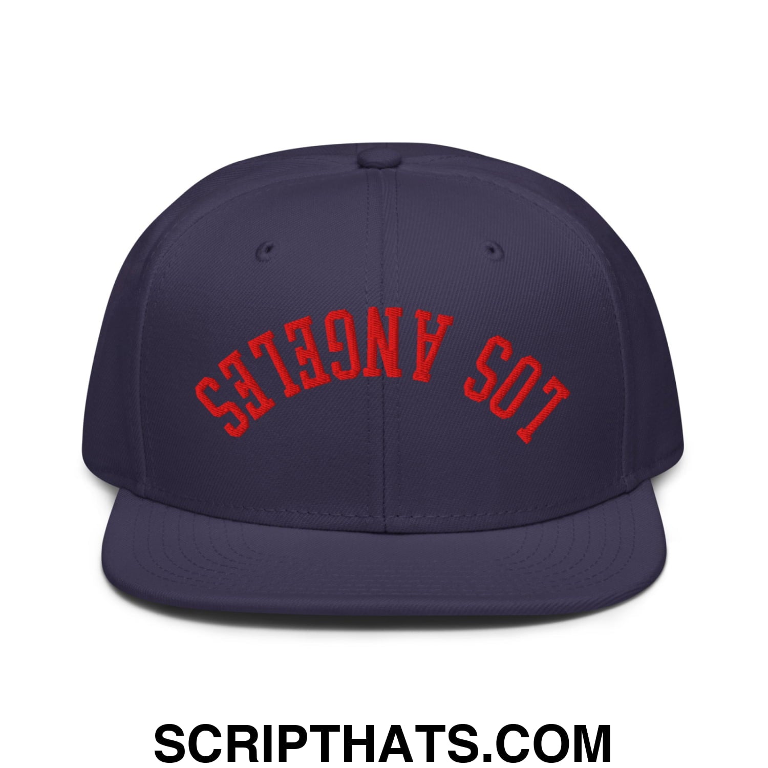 Upside Down LA Los Angeles Basketball Embroidered Flat Bill Brim Snapback Hat Navy blue