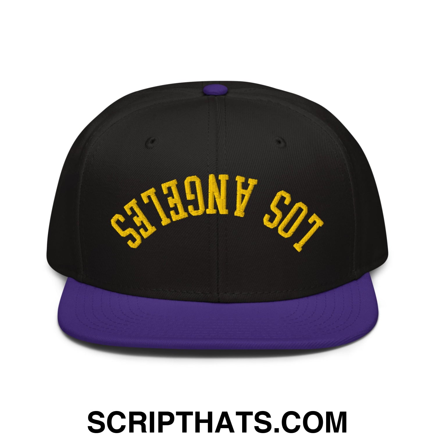 Upside Down LA Los Angeles Basketball Embroidered Flat Bill Brim Snapback Hat Purple Black Black