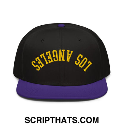 Upside Down LA Los Angeles Basketball Embroidered Flat Bill Brim Snapback Hat Purple Black Black