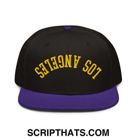 Upside Down LA Los Angeles Basketball Embroidered Flat Bill Brim Snapback Hat Purple Black Black