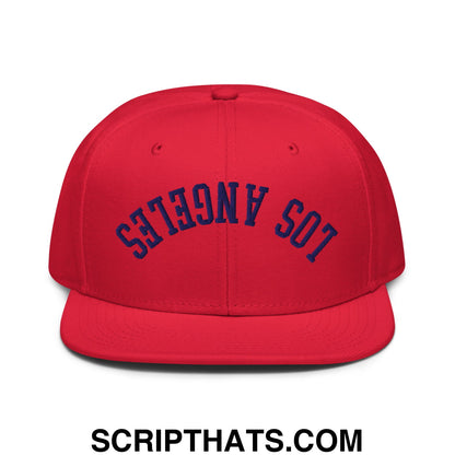 Upside Down LA Los Angeles Basketball Embroidered Flat Bill Brim Snapback Hat Red