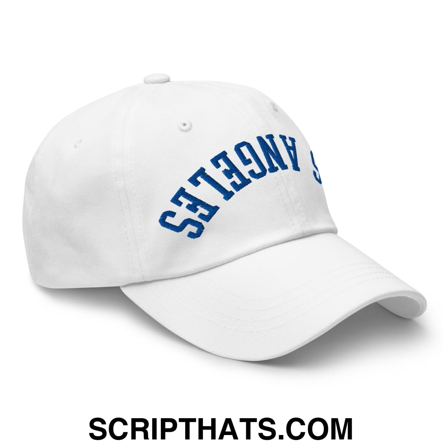 Upside Down LA Los Angeles Embroidered Unstructured Dad Hat White