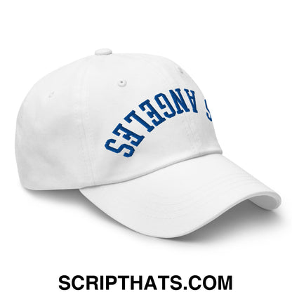Upside Down LA Los Angeles Embroidered Unstructured Dad Hat White