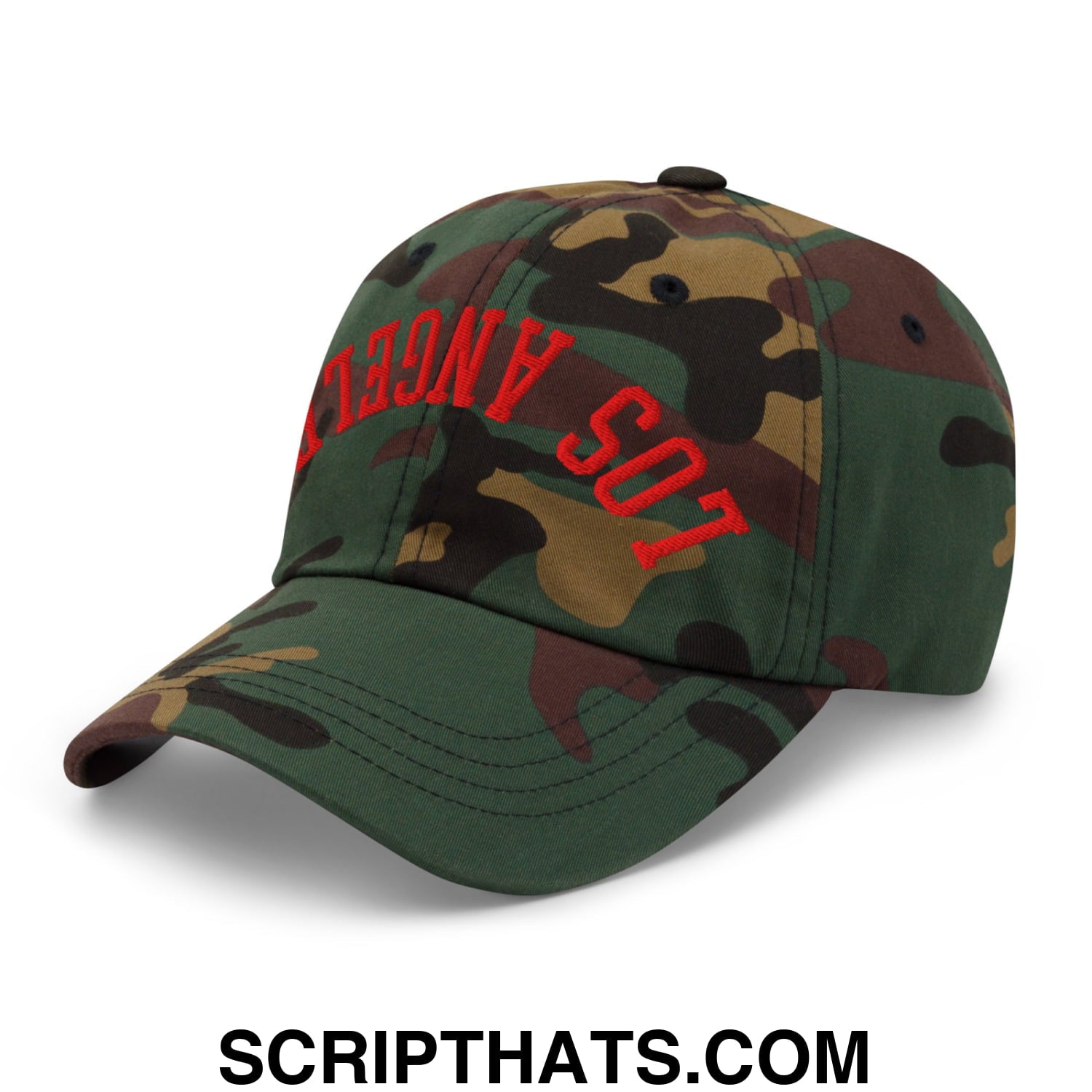 Upside Down LA Los Angeles Embroidered Unstructured Dad Hat Green Camo