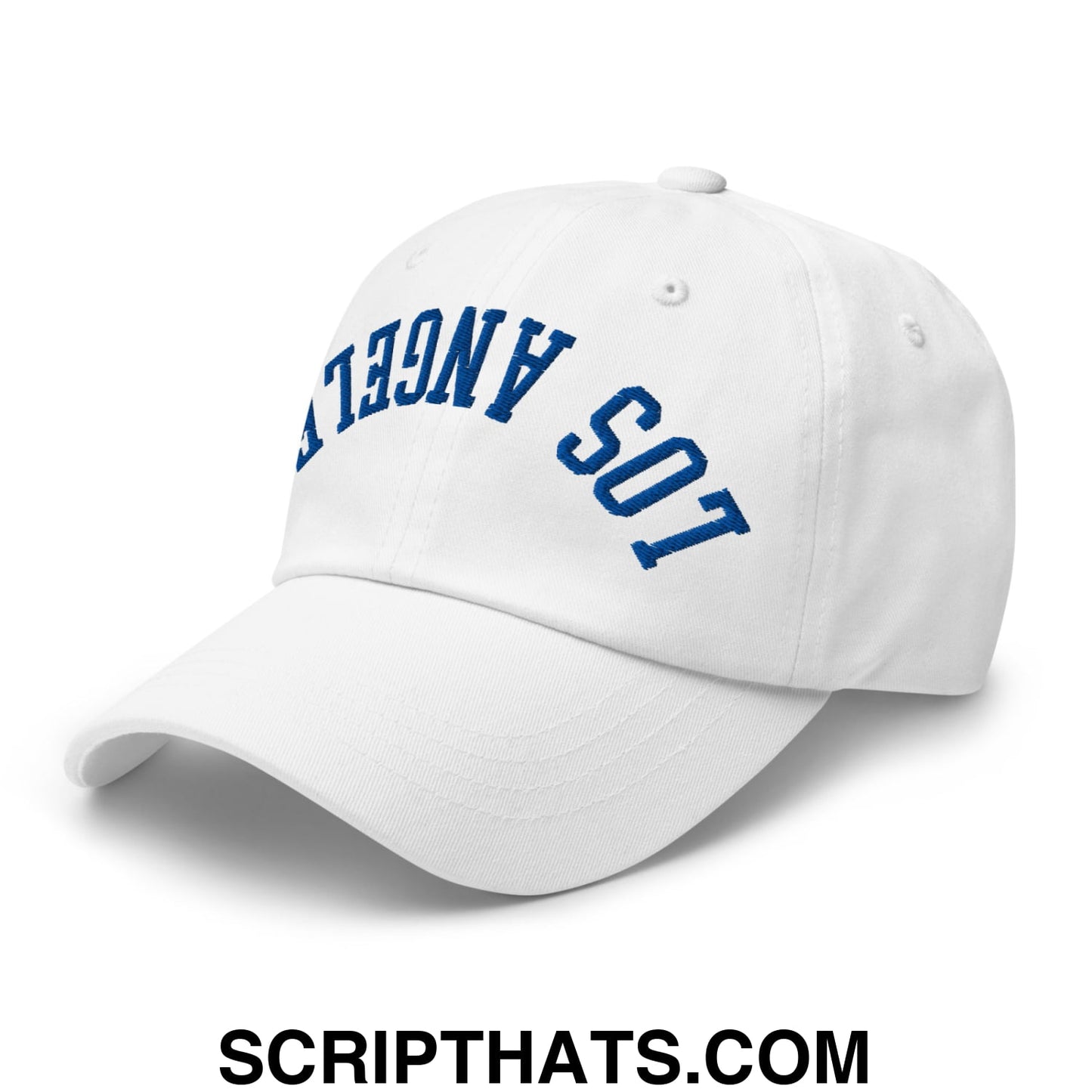 Upside Down LA Los Angeles Embroidered Unstructured Dad Hat White