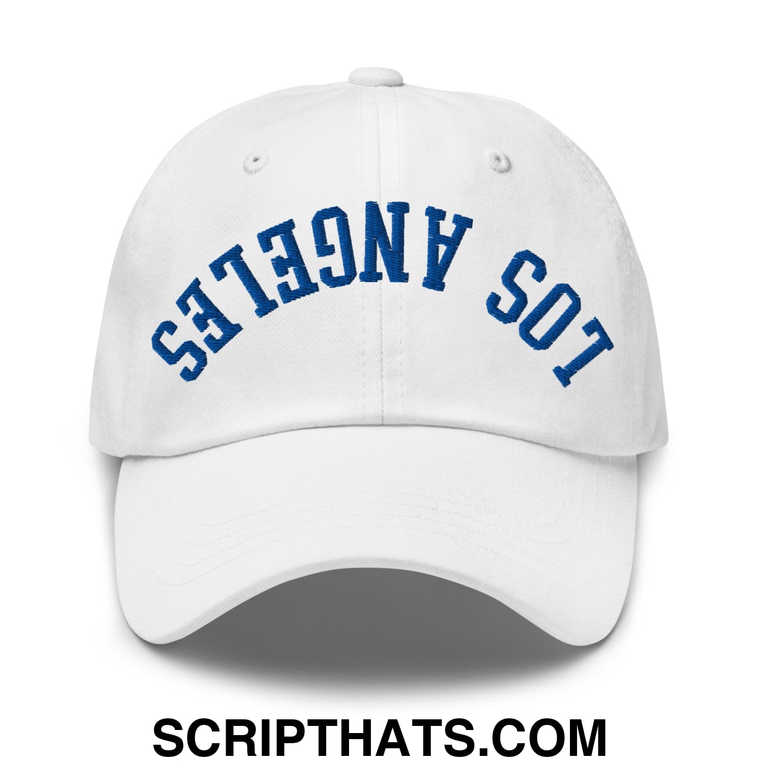 Upside Down LA Los Angeles Embroidered Unstructured Dad Hat White