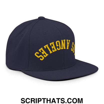 Upside Down LA Los Angeles Soccer Embroidered Flat Bill Brim Snapback Hat Navy