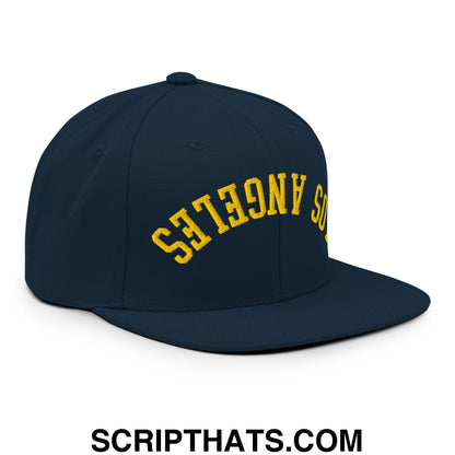 Upside Down LA Los Angeles Soccer Embroidered Flat Bill Brim Snapback Hat Dark Navy