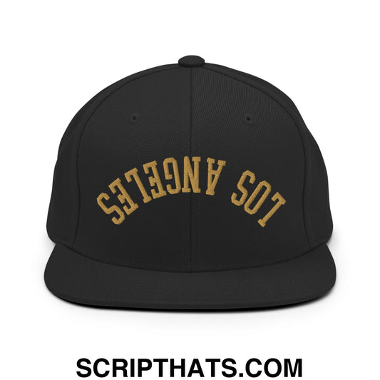 Upside Down LA Los Angeles Soccer Embroidered Flat Bill Brim Snapback Hat Black