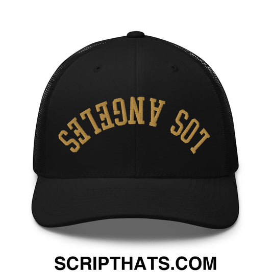 Upside Down LA Los Angeles Soccer Embroidered Mesh Trucker Hat Black