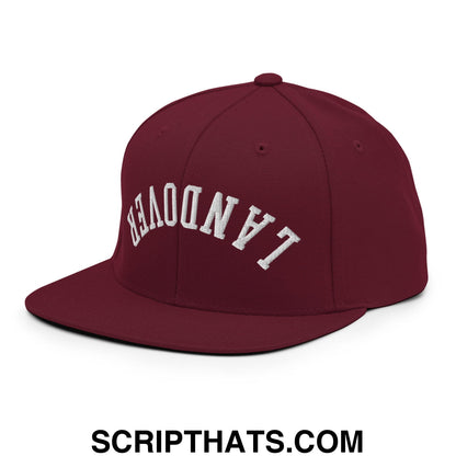 Upside Down Landover Embroidered Flat Bill Brim Snapback Hat Maroon