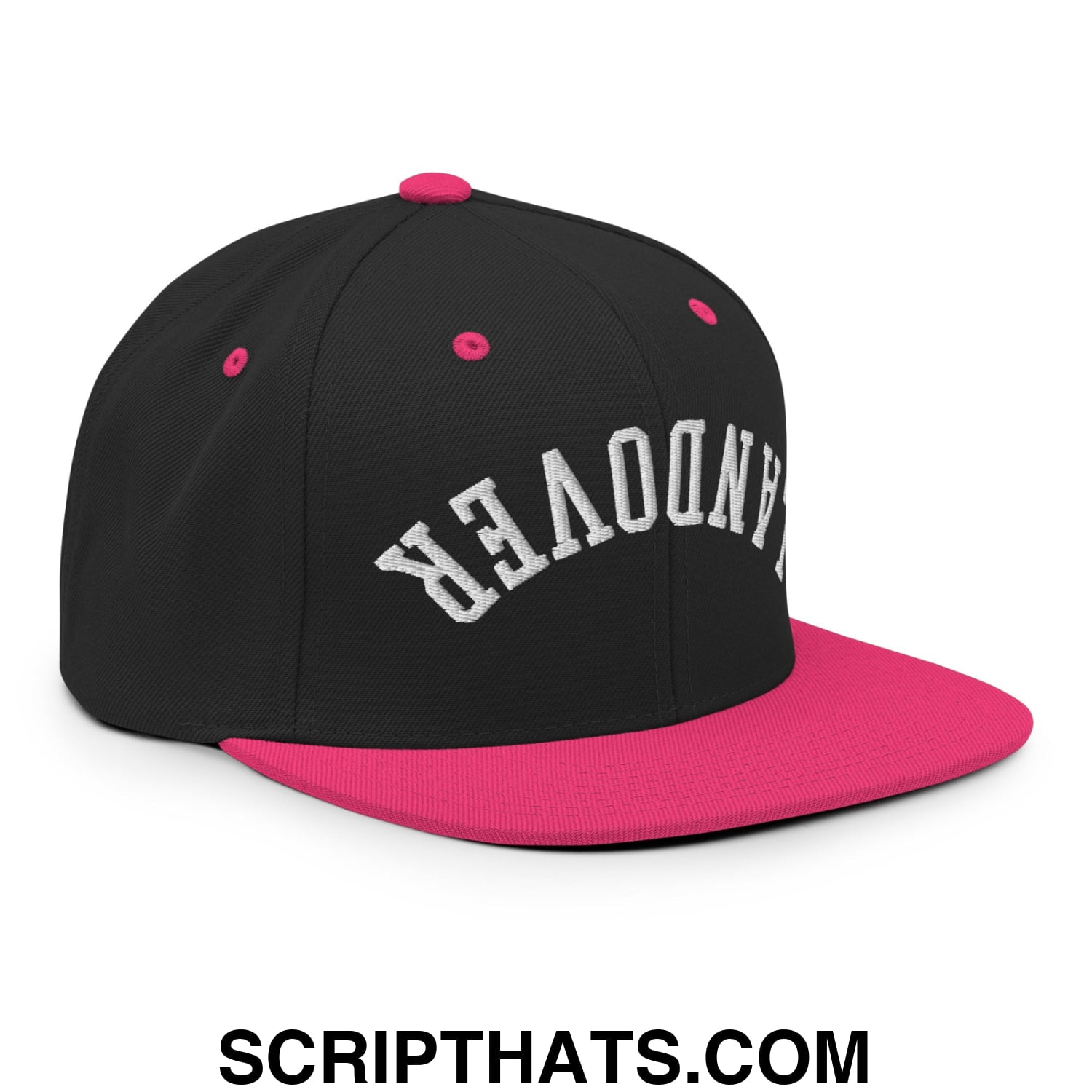 Upside Down Landover Embroidered Flat Bill Brim Snapback Hat Black Neon Pink