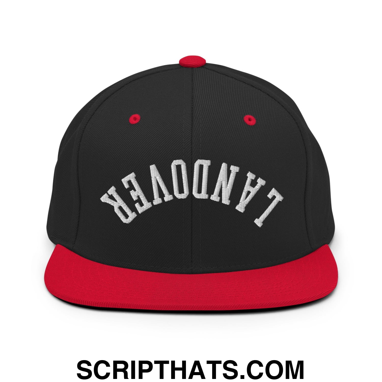 Upside Down Landover Embroidered Flat Bill Brim Snapback Hat Black Red