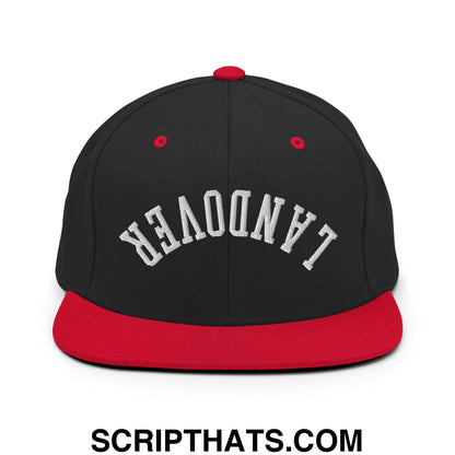 Upside Down Landover Embroidered Flat Bill Brim Snapback Hat Black Red
