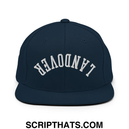Upside Down Landover Embroidered Flat Bill Brim Snapback Hat Dark Navy