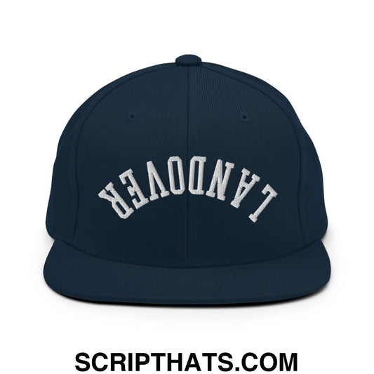 Upside Down Landover Embroidered Flat Bill Brim Snapback Hat Dark Navy