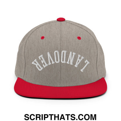 Upside Down Landover Embroidered Flat Bill Brim Snapback Hat Heather Grey Red