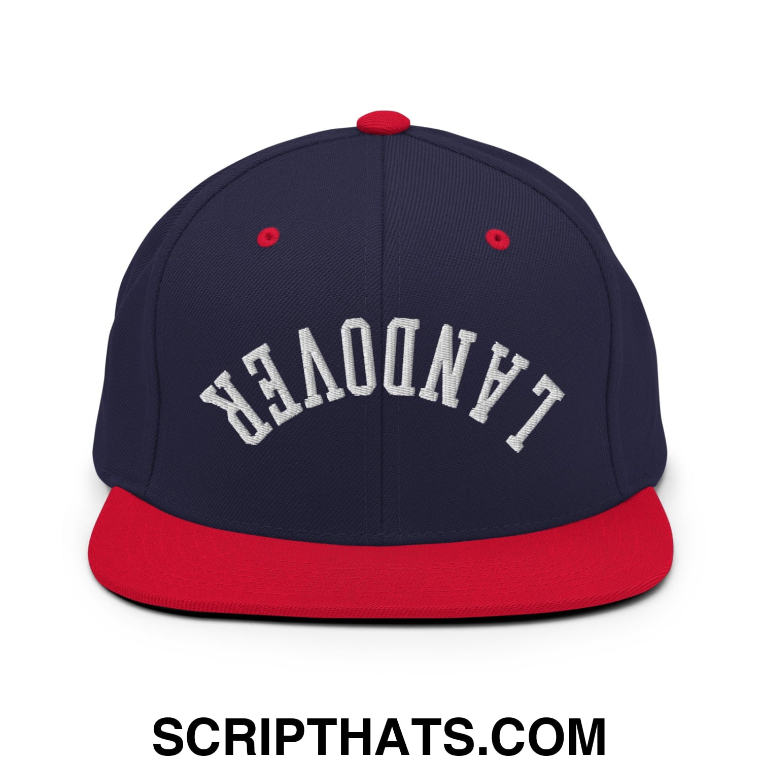 Upside Down Landover Embroidered Flat Bill Brim Snapback Hat Navy Red