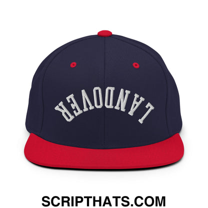 Upside Down Landover Embroidered Flat Bill Brim Snapback Hat Navy Red