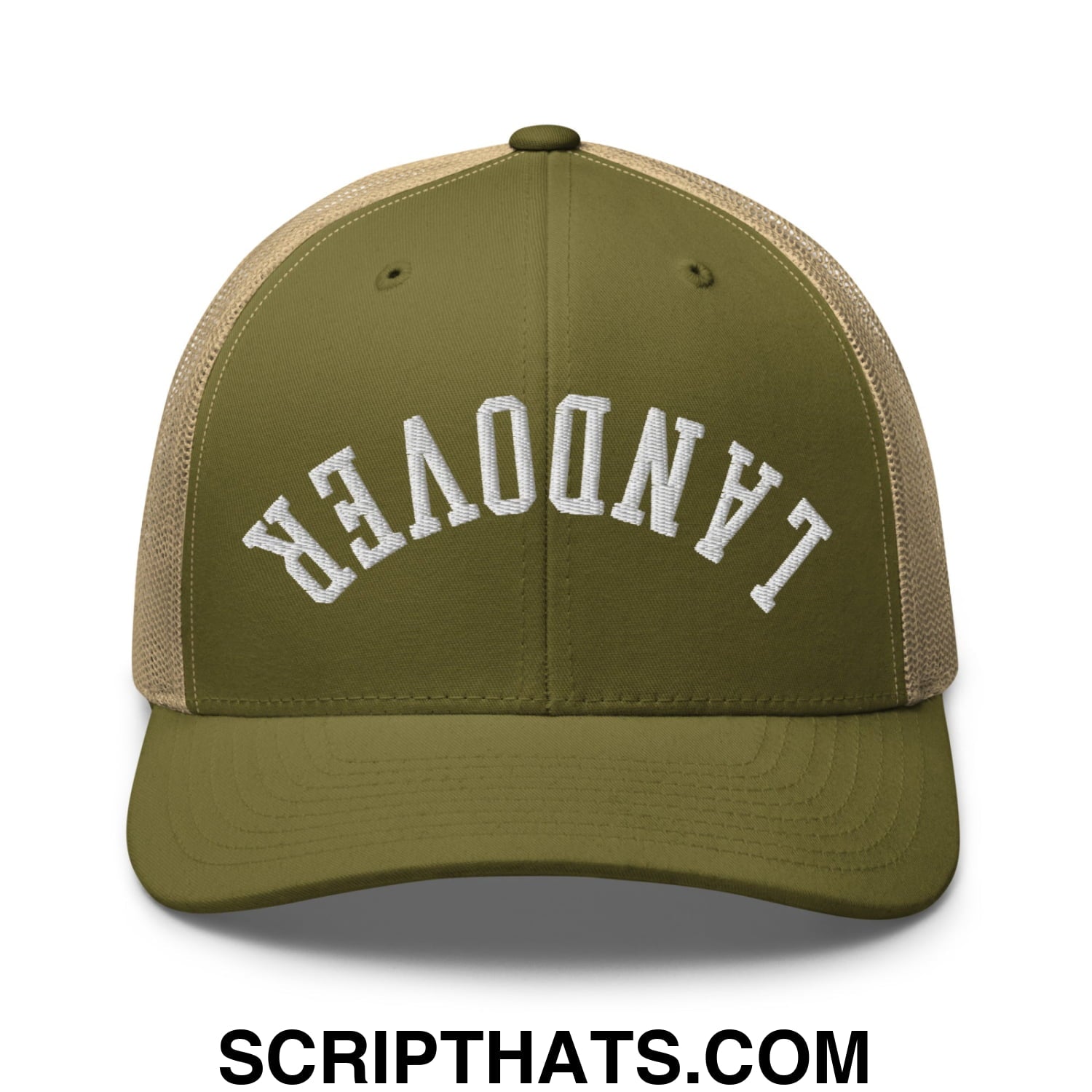 Upside Down Landover Embroidered Mesh Trucker Hat Moss Khaki