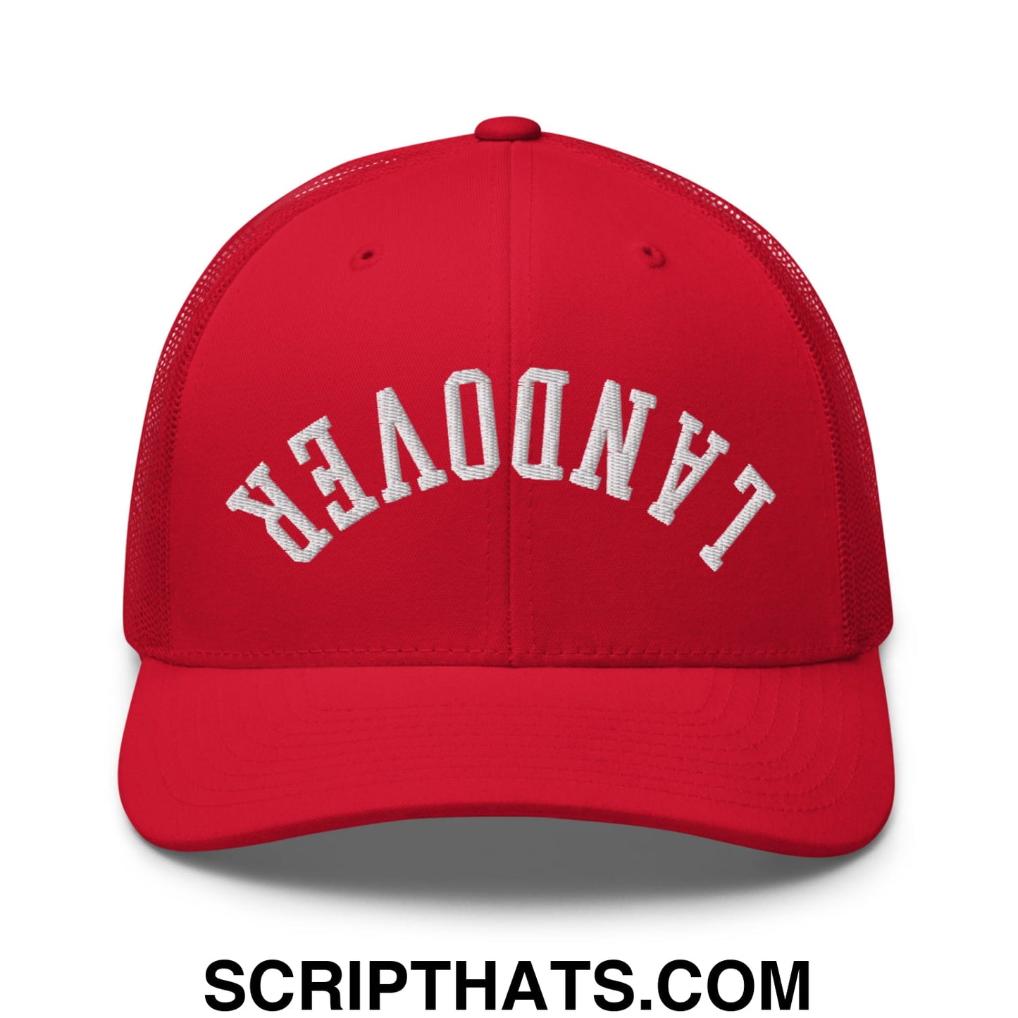 Upside Down Landover Embroidered Mesh Trucker Hat Red