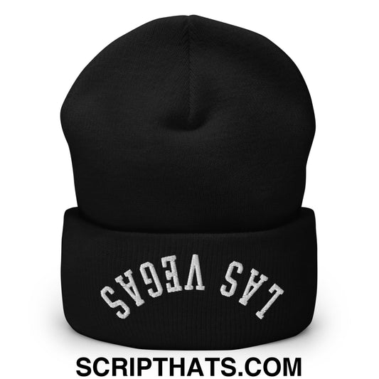 Upside Down Las Vegas Embroidered Cuffed Knit Beanie Black