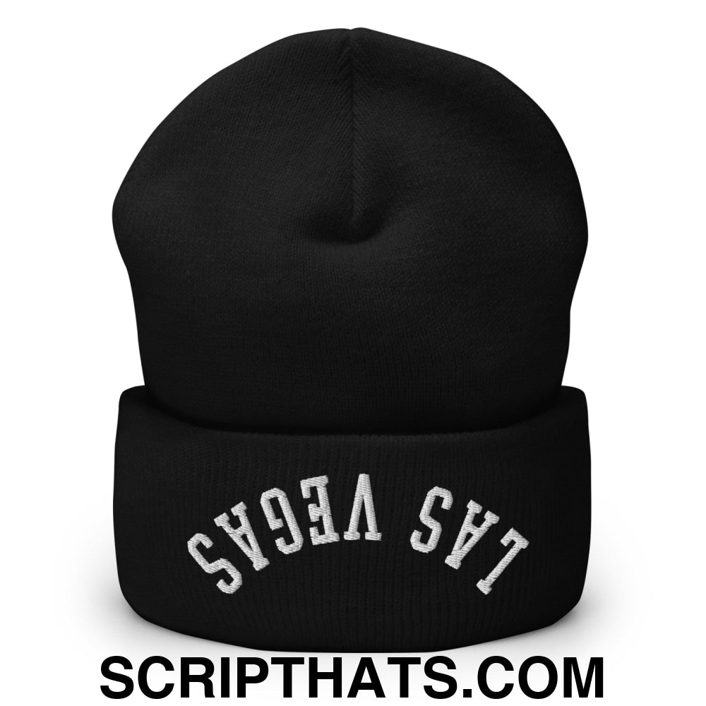 Upside Down Las Vegas Embroidered Cuffed Knit Beanie Black