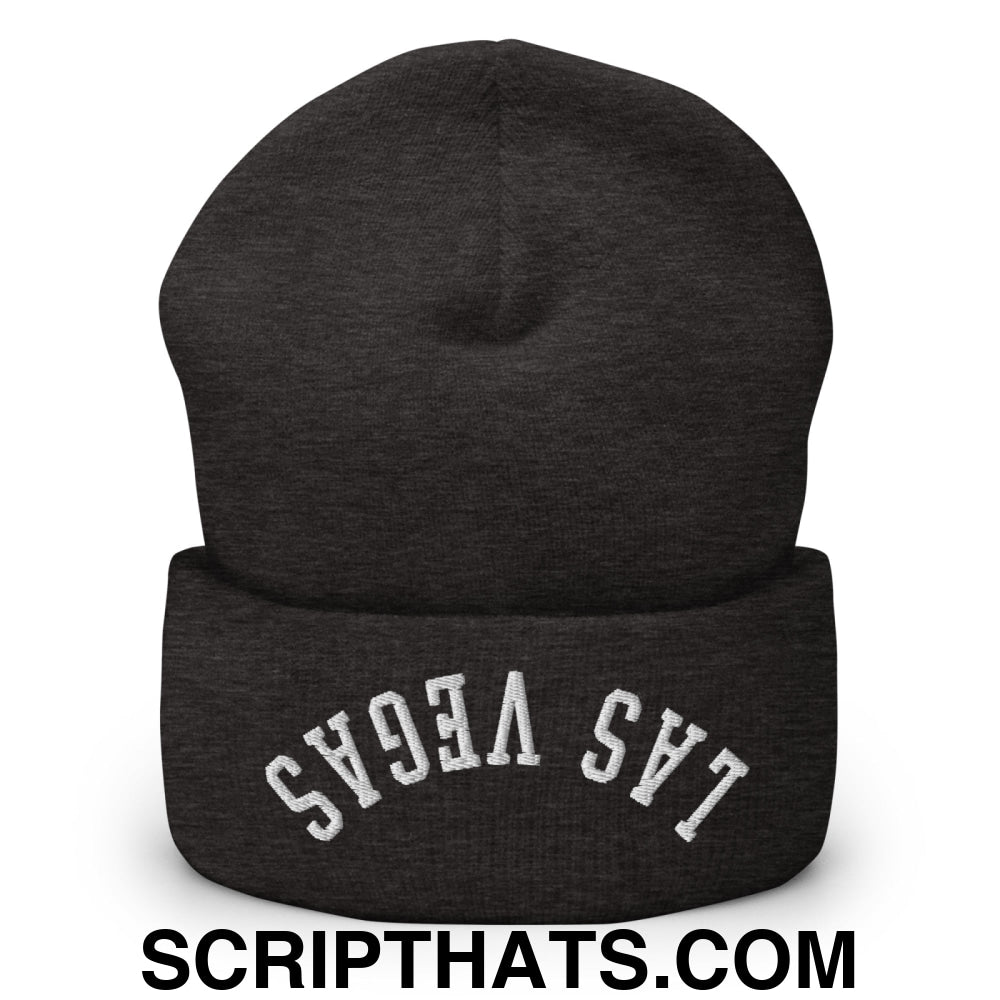 Upside Down Las Vegas Embroidered Cuffed Knit Beanie Dark Grey