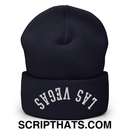 Upside Down Las Vegas Embroidered Cuffed Knit Beanie Navy