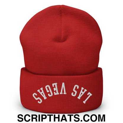 Upside Down Las Vegas Embroidered Cuffed Knit Beanie Red