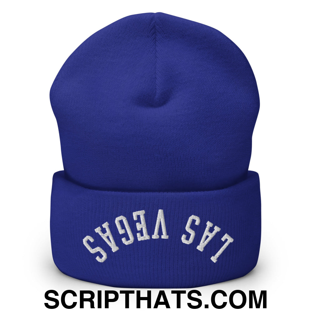 Upside Down Las Vegas Embroidered Cuffed Knit Beanie Royal