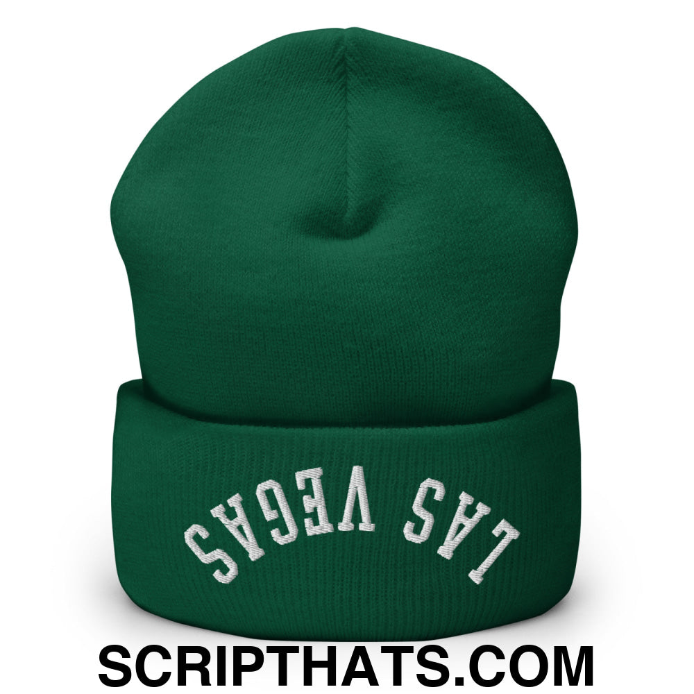 Upside Down Las Vegas Embroidered Cuffed Knit Beanie Spruce