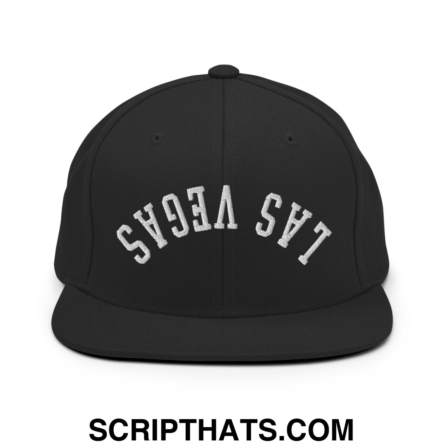 Upside Down Las Vegas Embroidered Flat Bill Brim Snapback Hat Black