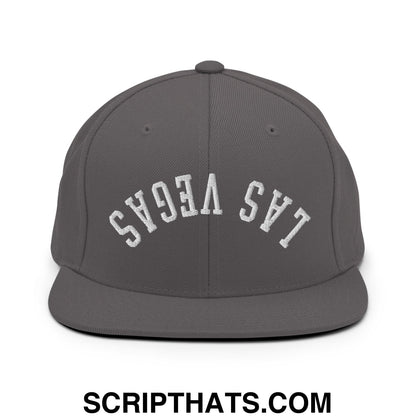 Upside Down Las Vegas Embroidered Flat Bill Brim Snapback Hat Dark Grey