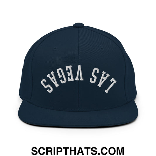 Upside Down Las Vegas Embroidered Flat Bill Brim Snapback Hat Dark Navy