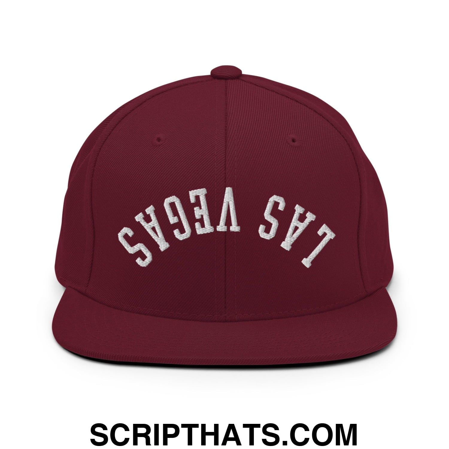 Upside Down Las Vegas Embroidered Flat Bill Brim Snapback Hat Maroon