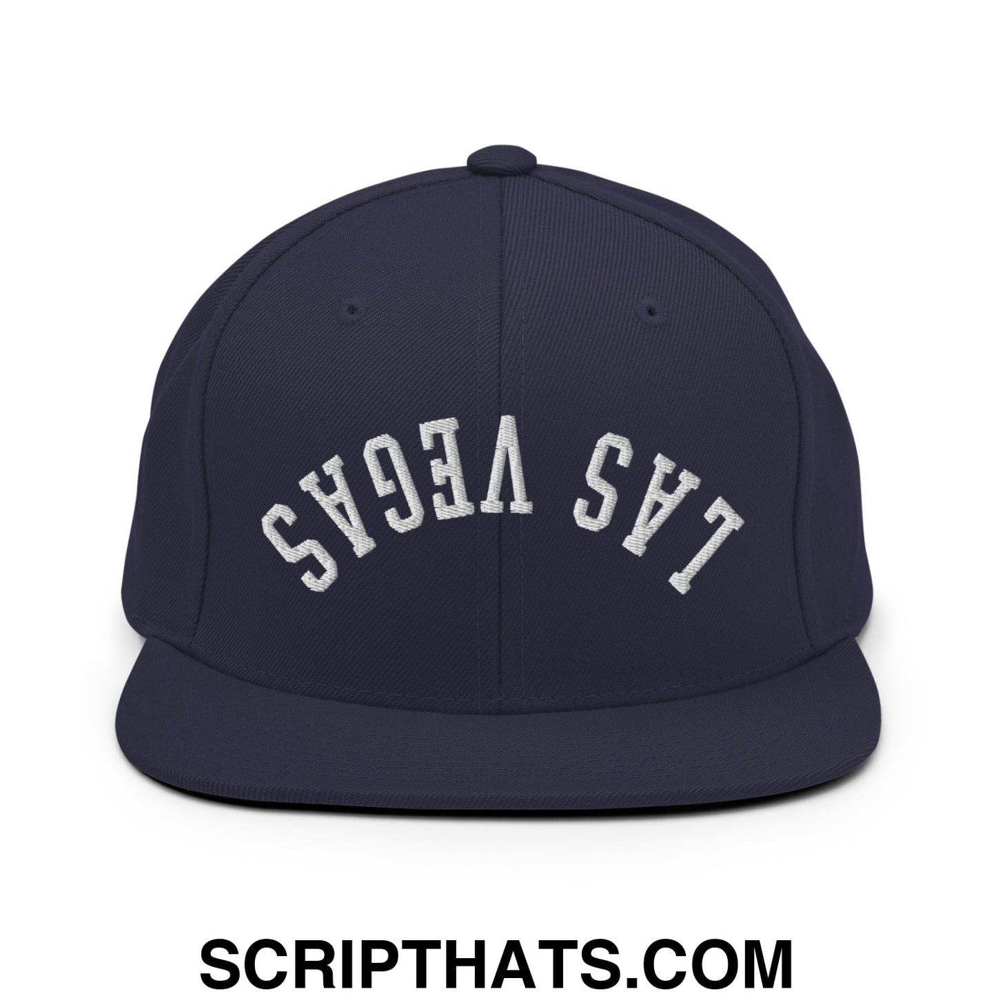 Upside Down Las Vegas Embroidered Flat Bill Brim Snapback Hat Navy