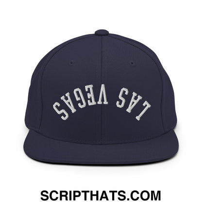 Upside Down Las Vegas Embroidered Flat Bill Brim Snapback Hat Navy
